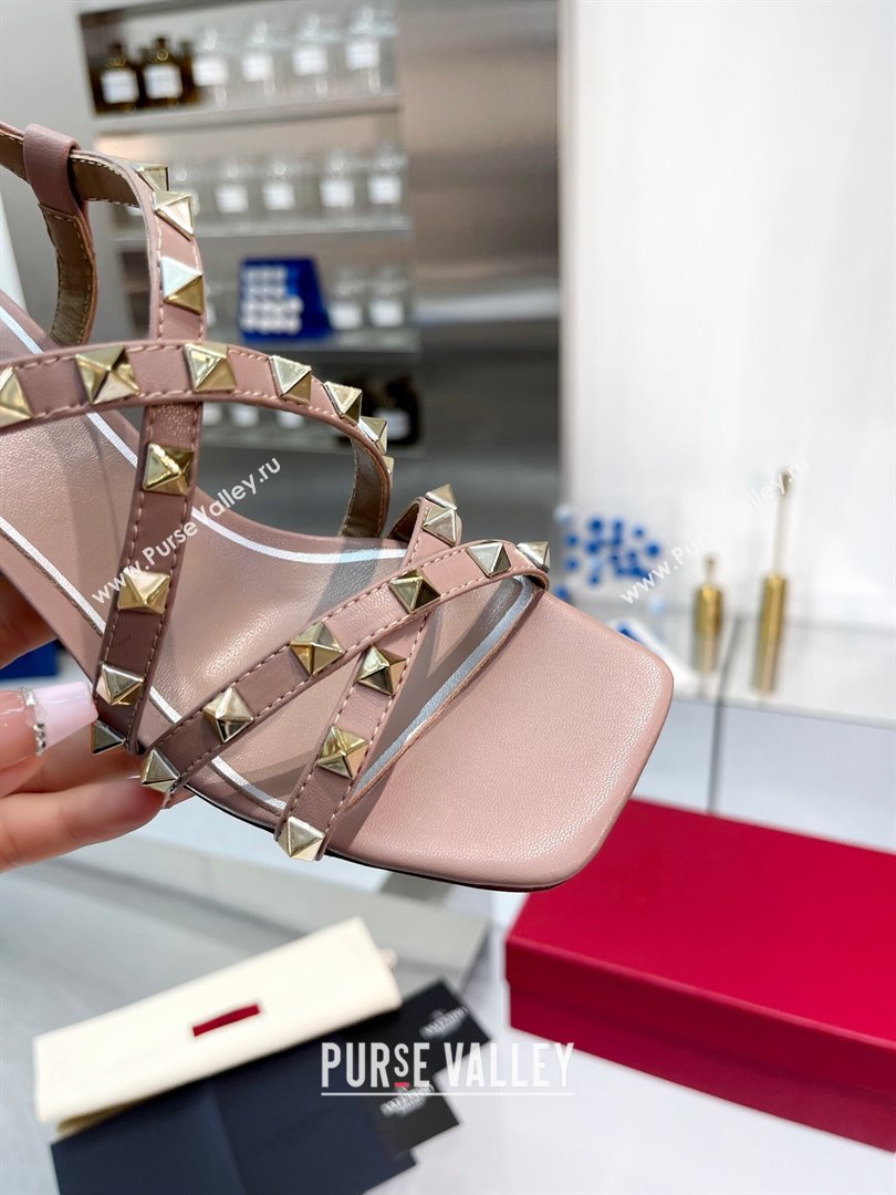 Valentino Rockstud Calfskin Sandal with Straps 60MM Beige 2024 (XL-24082836)