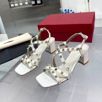 Valentino Rockstud Calfskin Sandal with Straps 60MM White 2024 (XL-24082837)