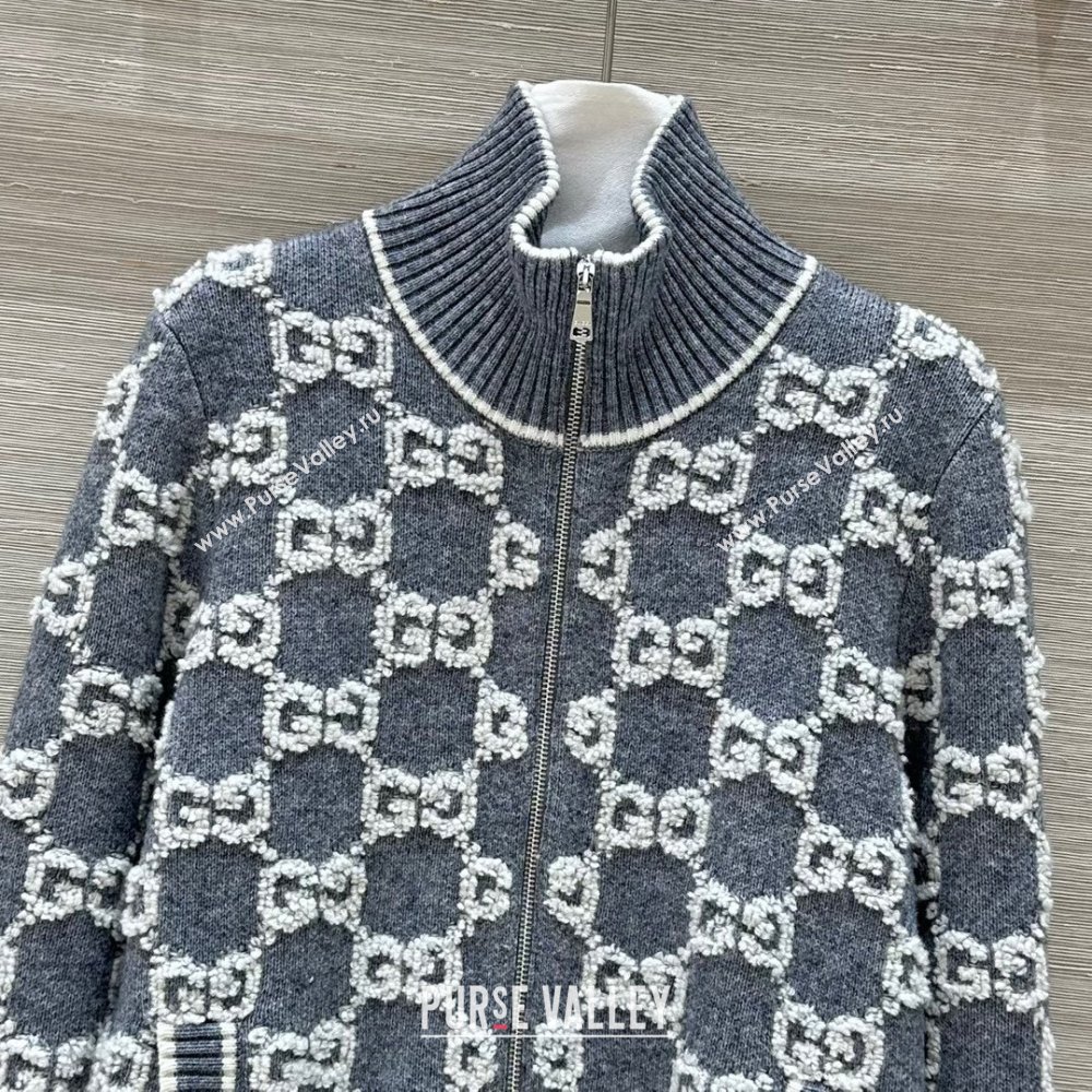 Gucci GG Wool Zipped Cardigan G121726 Grey 2024 (Q-24121726)