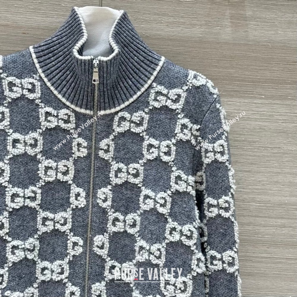 Gucci GG Wool Zipped Cardigan G121726 Grey 2024 (Q-24121726)