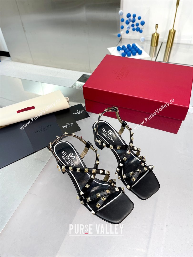 Valentino Rockstud Calfskin Sandal with Straps 60MM Black 2024 (XL-24082839)