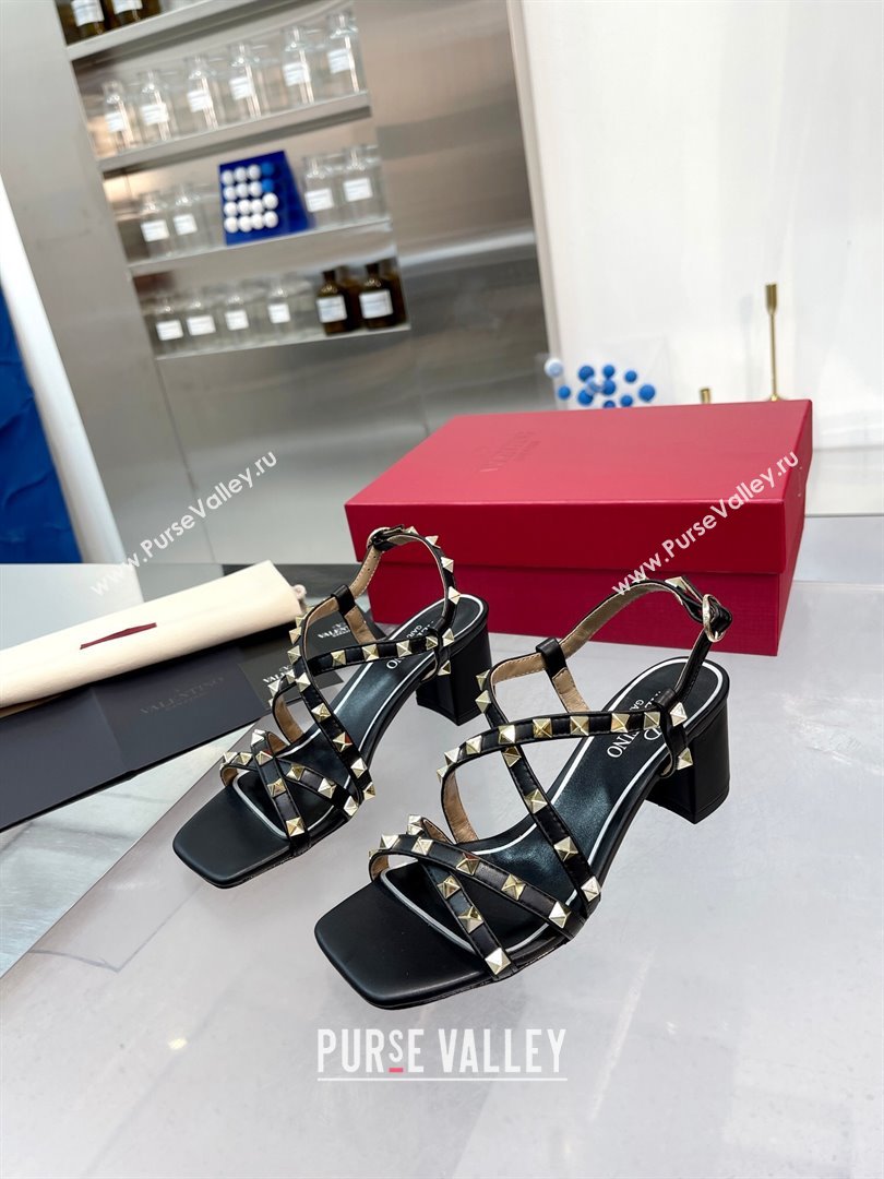 Valentino Rockstud Calfskin Sandal with Straps 60MM Black 2024 (XL-24082839)