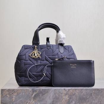 Dior Medium Dior Toujours Bag in Blue Graphic Cannage Denim 2024 (XXG-24102214)