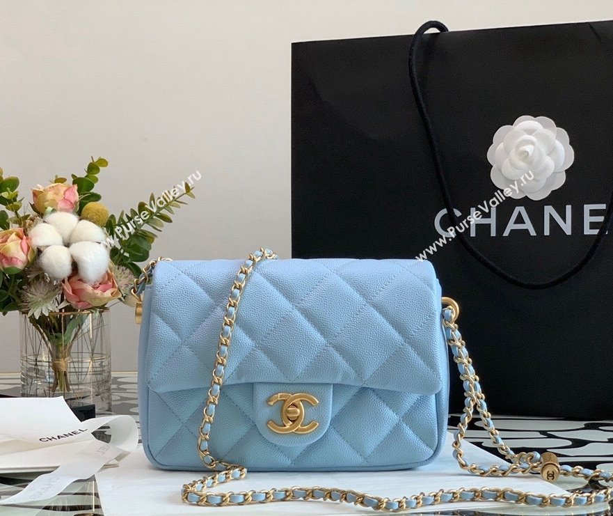 Chanel Iridescent Grained Calfskin Mini Flap Bag AS2855 Light Blue 2021 (JY-21101213)