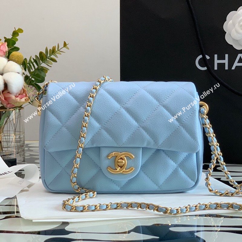 Chanel Iridescent Grained Calfskin Mini Flap Bag AS2855 Light Blue 2021 (JY-21101213)