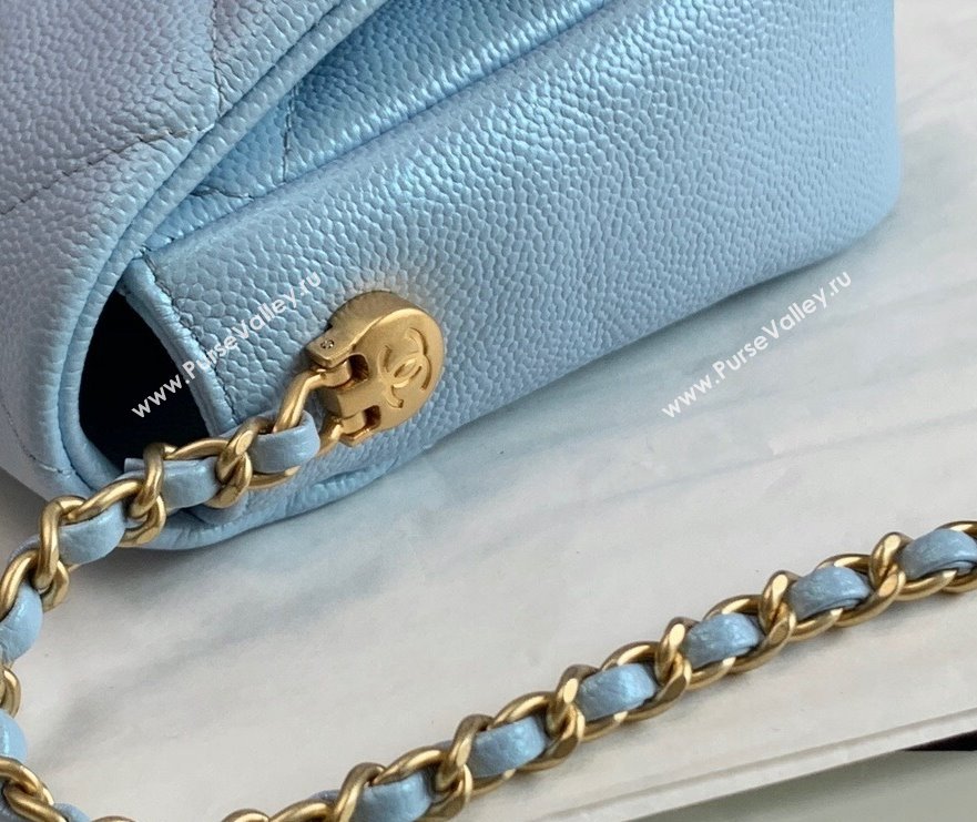 Chanel Iridescent Grained Calfskin Mini Flap Bag AS2855 Light Blue 2021 (JY-21101213)