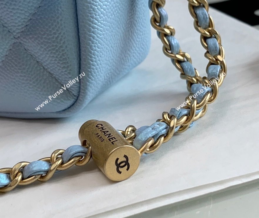 Chanel Iridescent Grained Calfskin Mini Flap Bag AS2855 Light Blue 2021 (JY-21101213)