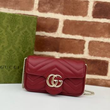 Gucci GG Marmont Matelasse Leather Super Mini Bag ‎476433 Burgundy 2024 (DLH-240522047)