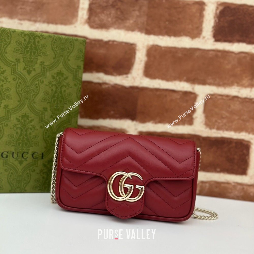 Gucci GG Marmont Matelasse Leather Super Mini Bag ‎476433 Burgundy 2024 (DLH-240522047)