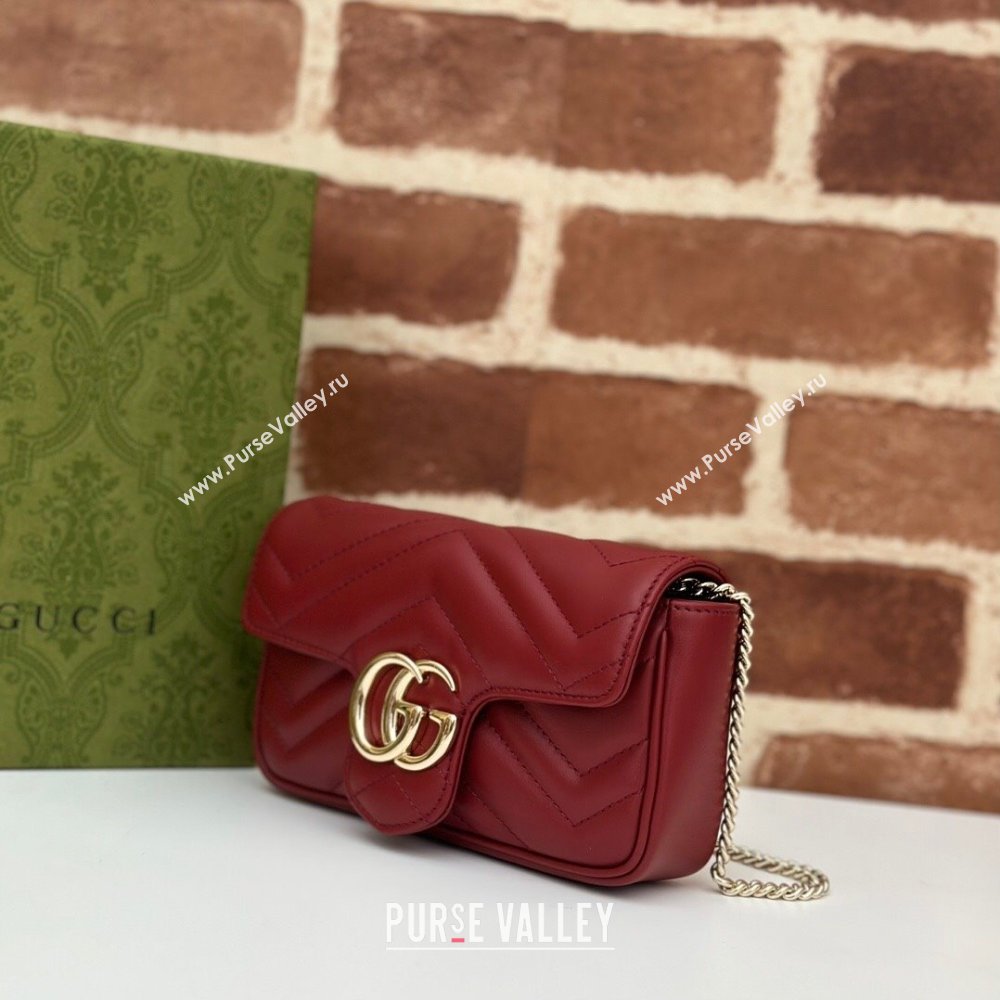 Gucci GG Marmont Matelasse Leather Super Mini Bag ‎476433 Burgundy 2024 (DLH-240522047)