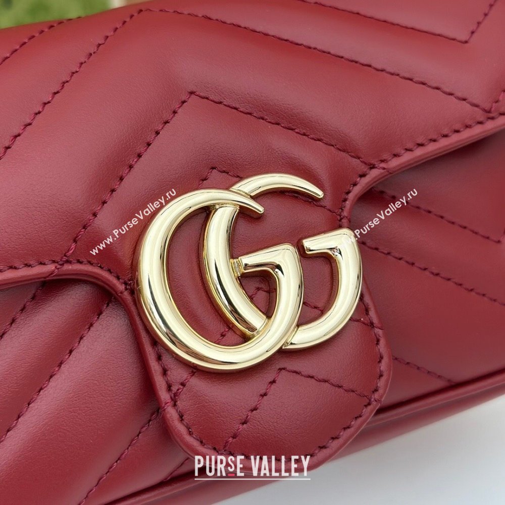 Gucci GG Marmont Matelasse Leather Super Mini Bag ‎476433 Burgundy 2024 (DLH-240522047)