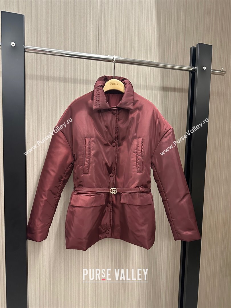 Gucci Padded Jacket with Belt G121734 Burgundy 2024 (Q-24121734)