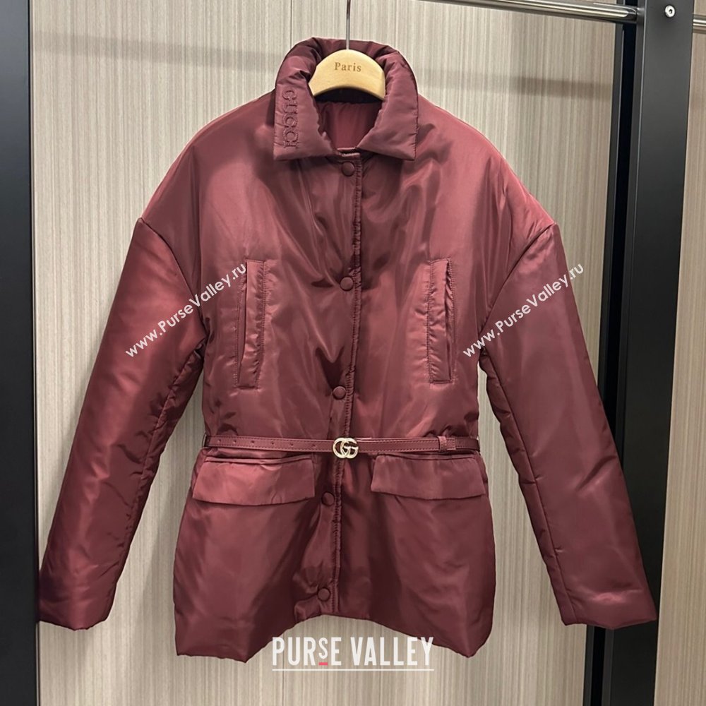 Gucci Padded Jacket with Belt G121734 Burgundy 2024 (Q-24121734)