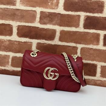 Gucci GG Marmont Matelasse Leather Mini Bag 446744 Burgundy 2024 (DLH-240522048)