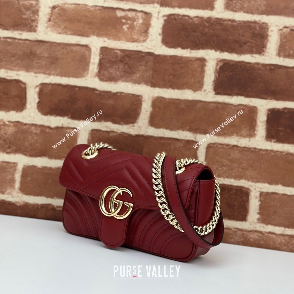 Gucci GG Marmont Matelasse Leather Mini Bag 446744 Burgundy 2024 (DLH-240522048)