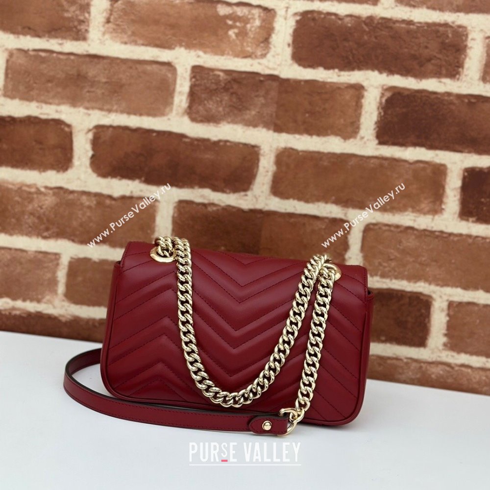 Gucci GG Marmont Matelasse Leather Mini Bag 446744 Burgundy 2024 (DLH-240522048)