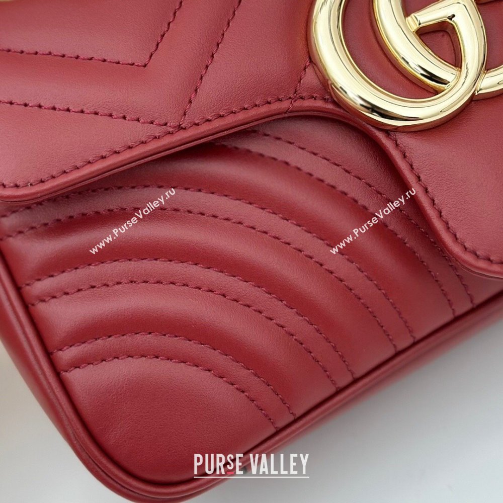 Gucci GG Marmont Matelasse Leather Mini Bag 446744 Burgundy 2024 (DLH-240522048)