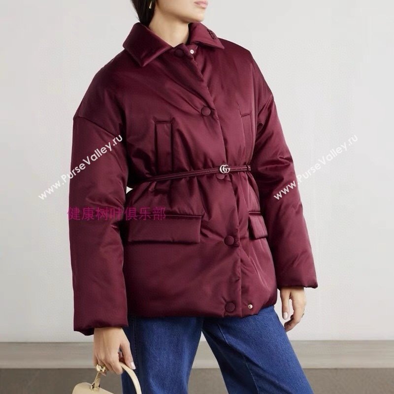 Gucci Padded Jacket with Belt G121734 Burgundy 2024 (Q-24121734)