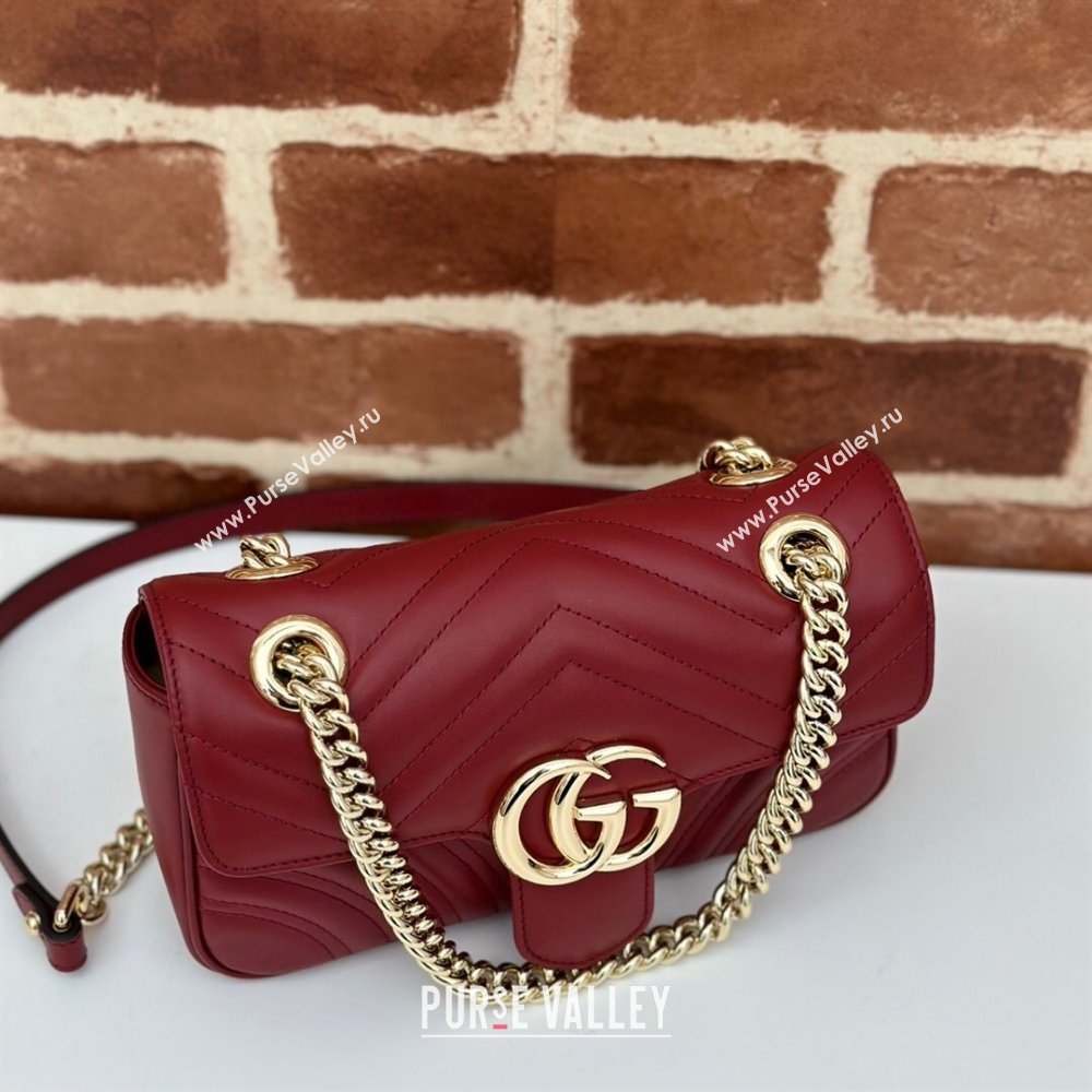 Gucci GG Marmont Matelasse Leather Mini Bag 446744 Burgundy 2024 (DLH-240522048)