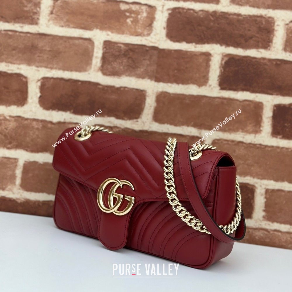 Gucci GG Marmont Matelasse Leather Small Shoulder Bag 443497 Burgundy 2024 (DLH-240522049)