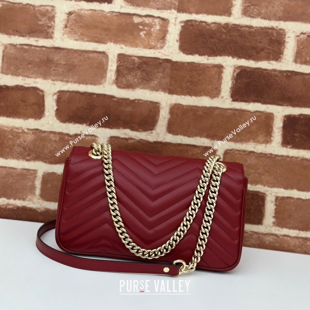 Gucci GG Marmont Matelasse Leather Small Shoulder Bag 443497 Burgundy 2024 (DLH-240522049)