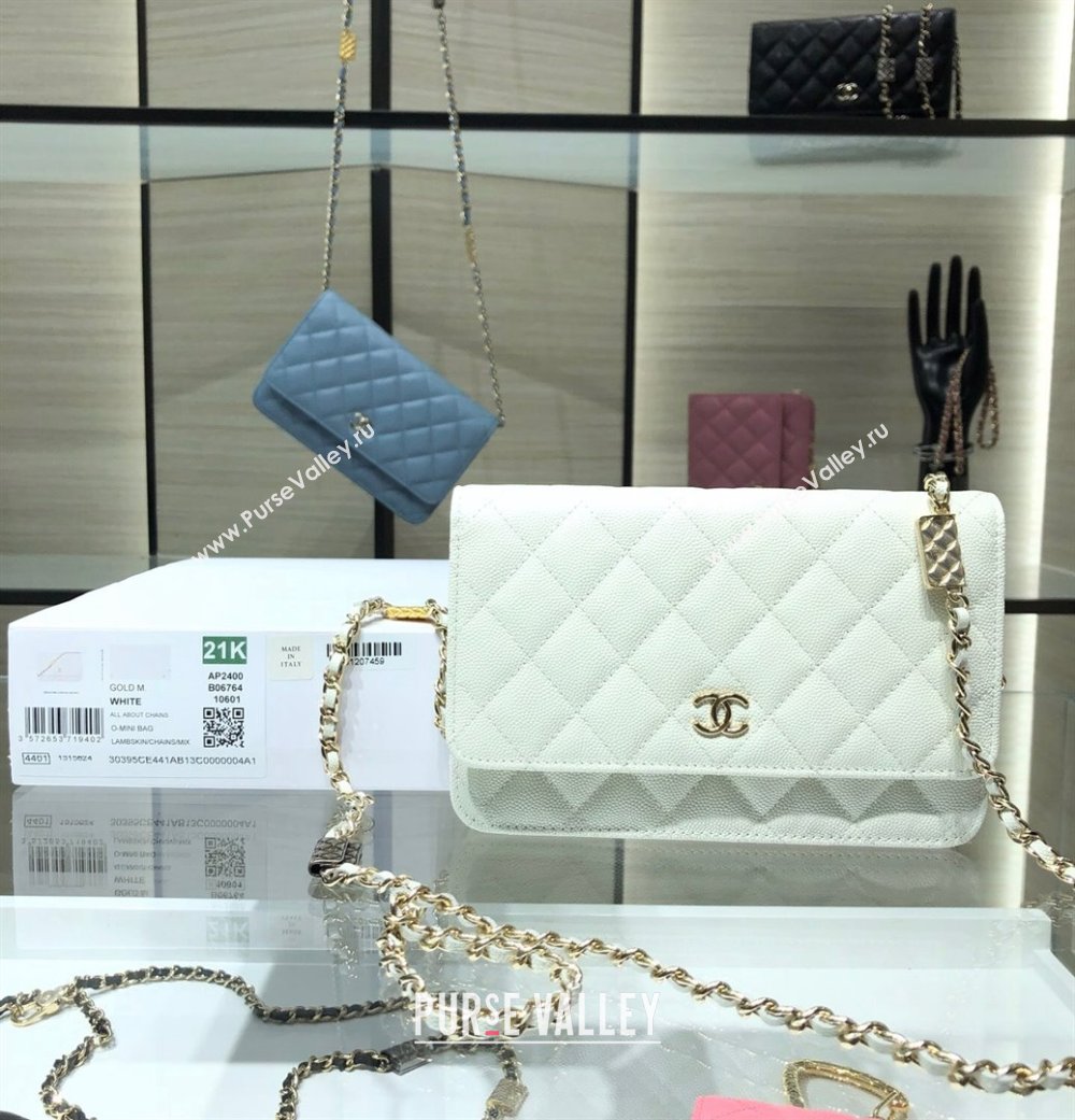 Chanel Grained Calfskin Wallet on Bag Charm Chain WOC AP2400 White 2021 (JY-21101228)