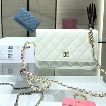 Chanel Grained Calfskin Wallet on Bag Charm Chain WOC AP2400 White 2021 (JY-21101228)