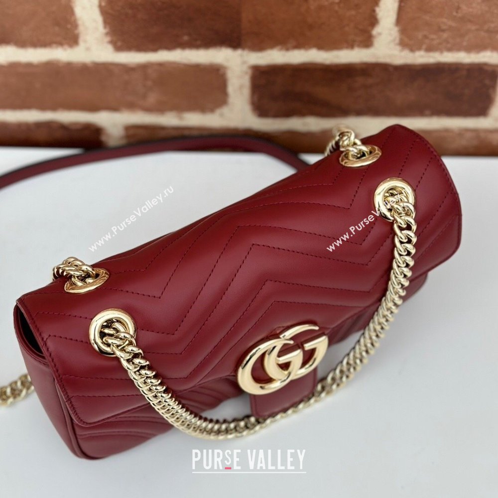 Gucci GG Marmont Matelasse Leather Small Shoulder Bag 443497 Burgundy 2024 (DLH-240522049)