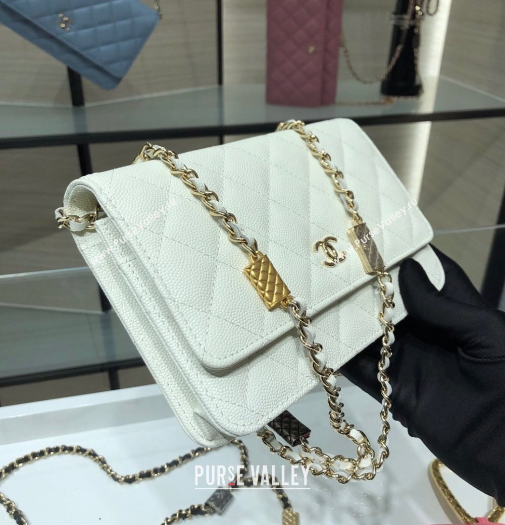 Chanel Grained Calfskin Wallet on Bag Charm Chain WOC AP2400 White 2021 (JY-21101228)