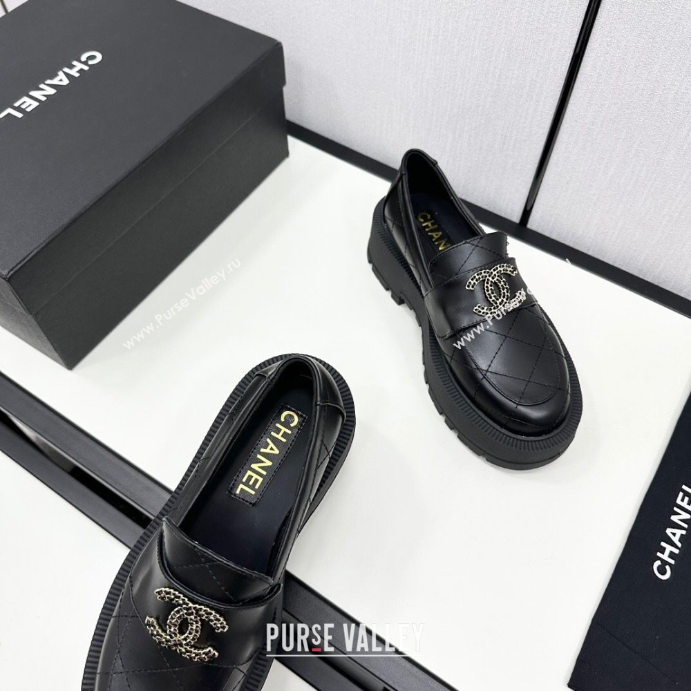 Chanel Quilted Calfskin Loafers CH82903 Black 2024 (KL-24082903)