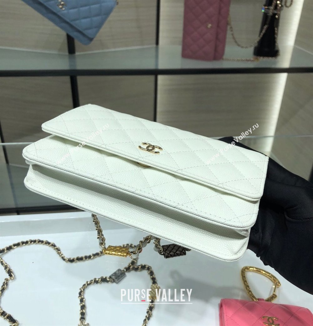 Chanel Grained Calfskin Wallet on Bag Charm Chain WOC AP2400 White 2021 (JY-21101228)