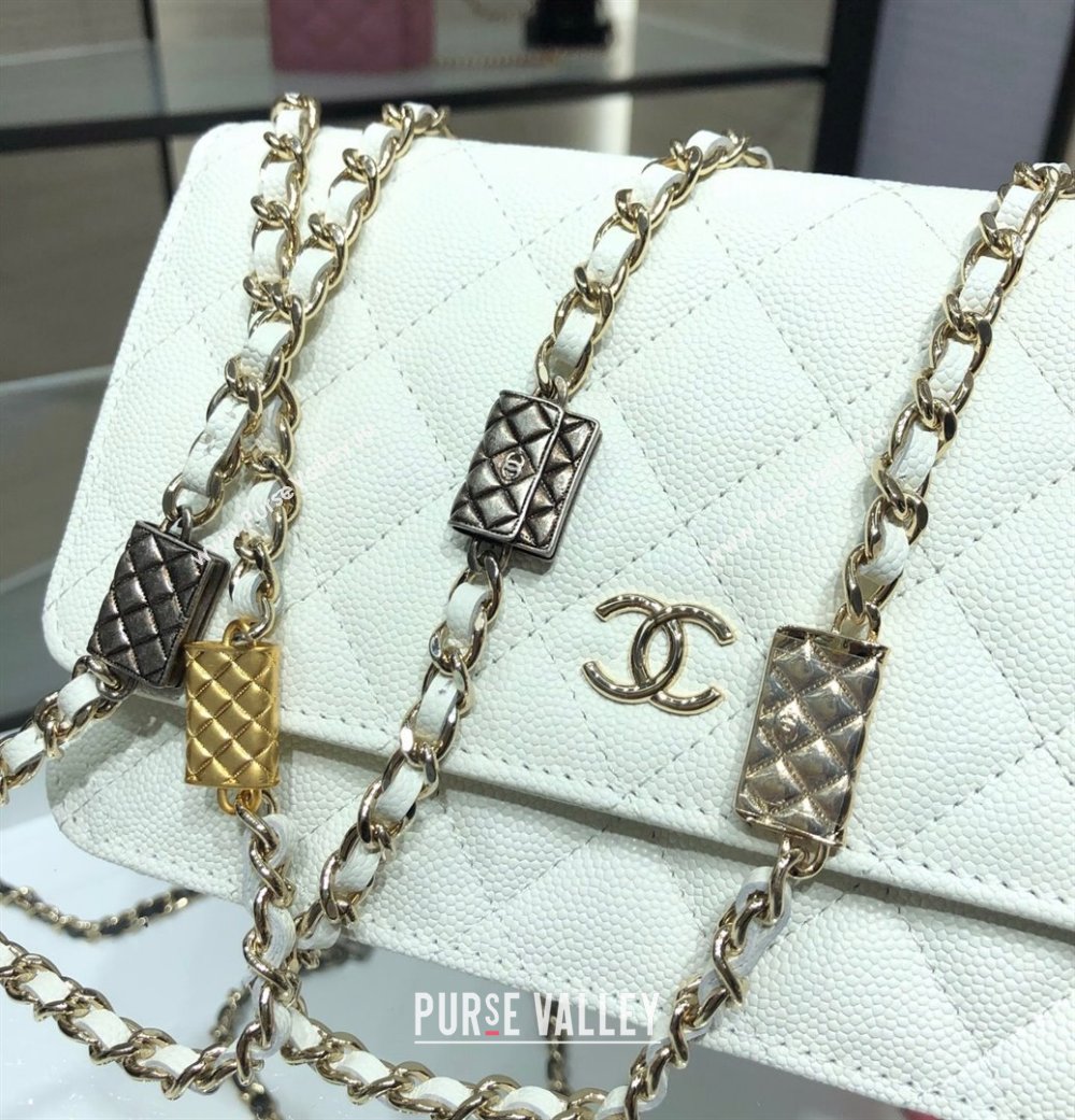 Chanel Grained Calfskin Wallet on Bag Charm Chain WOC AP2400 White 2021 (JY-21101228)