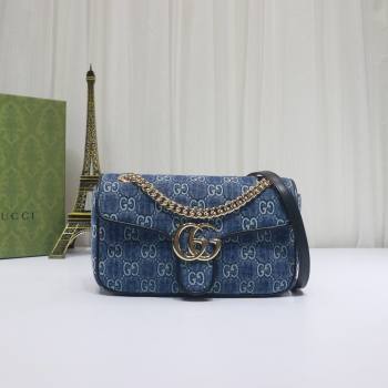 Gucci GG Marmont Denim Small Shoulder Bag 443497 Blue 2024 (DLH-240522050)