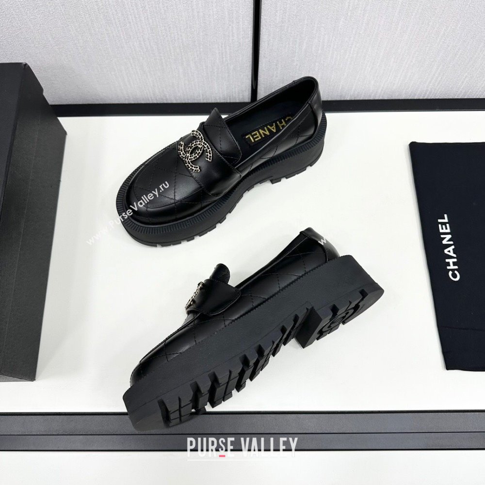 Chanel Quilted Calfskin Loafers CH82903 Black 2024 (KL-24082903)