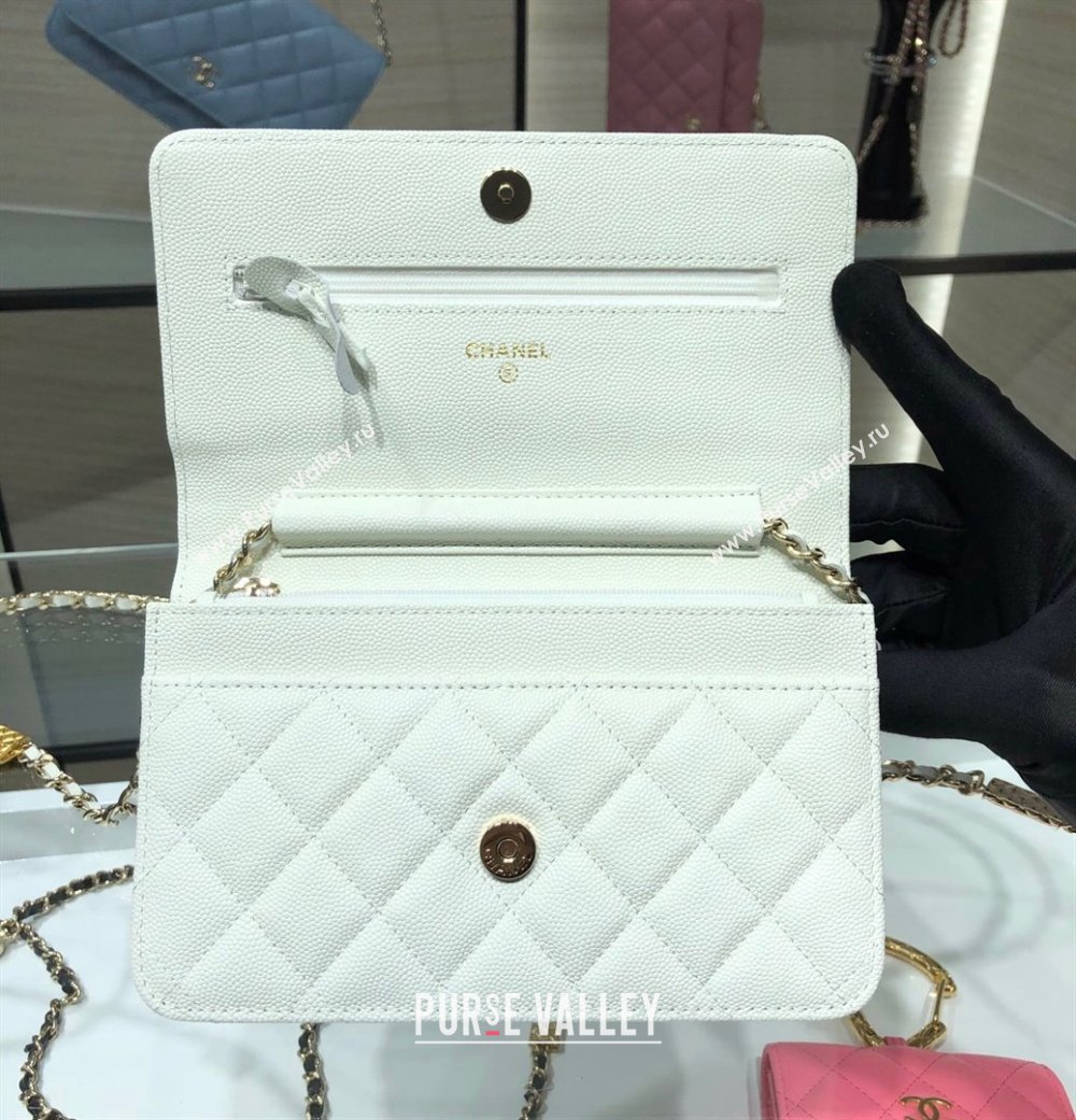 Chanel Grained Calfskin Wallet on Bag Charm Chain WOC AP2400 White 2021 (JY-21101228)