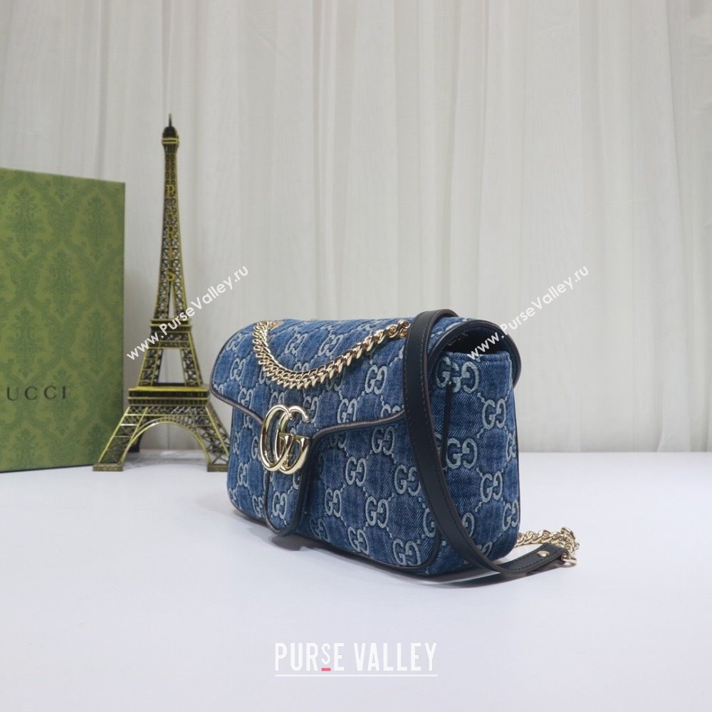 Gucci GG Marmont Denim Small Shoulder Bag 443497 Blue 2024 (DLH-240522050)