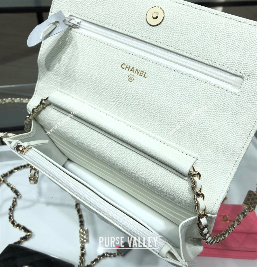 Chanel Grained Calfskin Wallet on Bag Charm Chain WOC AP2400 White 2021 (JY-21101228)