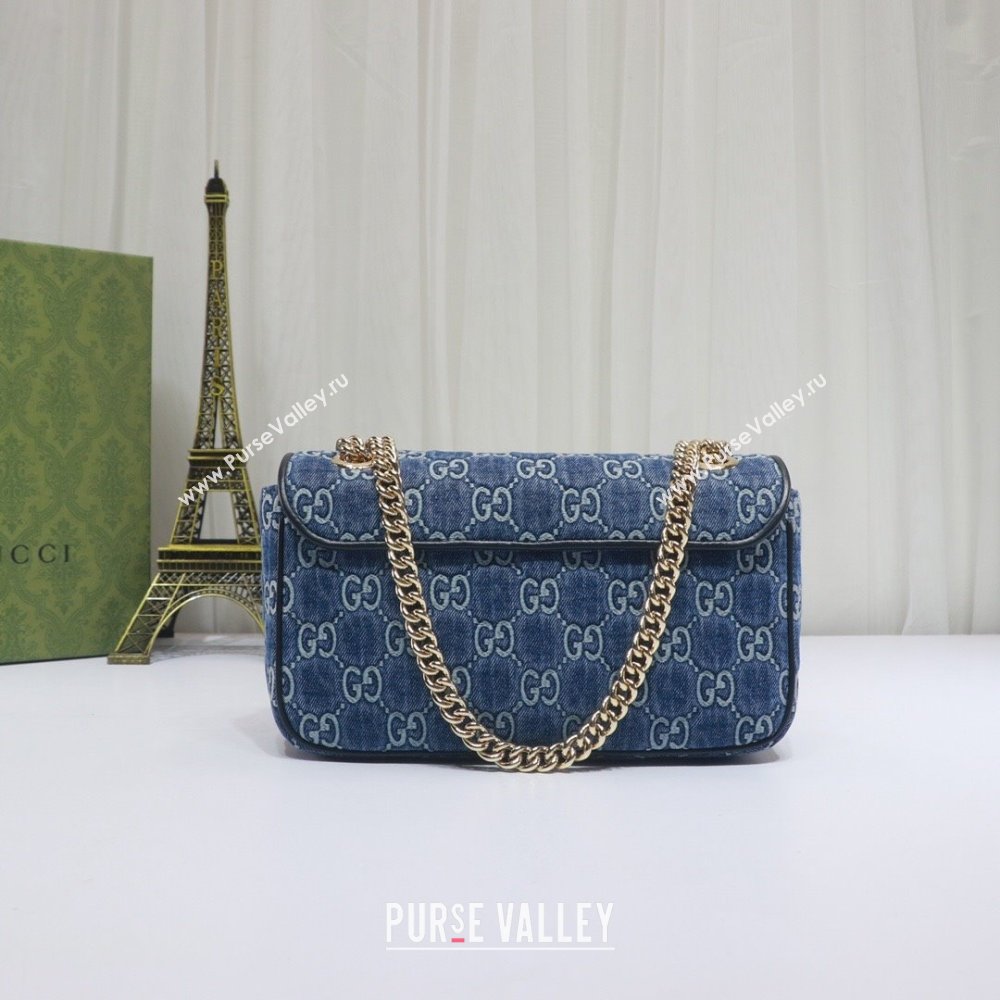 Gucci GG Marmont Denim Small Shoulder Bag 443497 Blue 2024 (DLH-240522050)