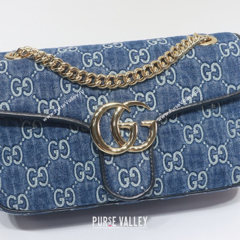 Gucci GG Marmont Denim Small Shoulder Bag 443497 Blue 2024 (DLH-240522050)