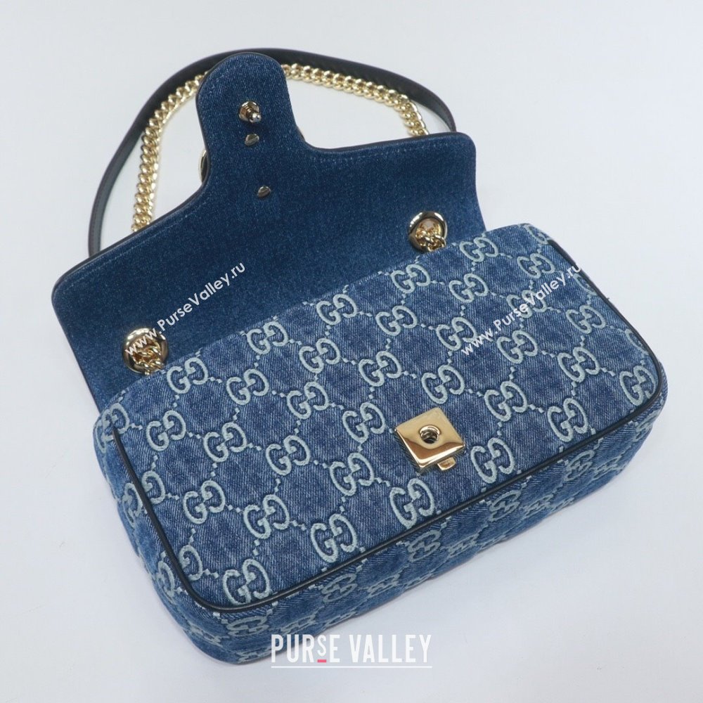 Gucci GG Marmont Denim Small Shoulder Bag 443497 Blue 2024 (DLH-240522050)