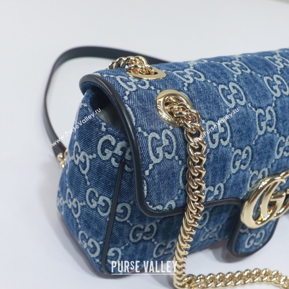 Gucci GG Marmont Denim Small Shoulder Bag 443497 Blue 2024 (DLH-240522050)