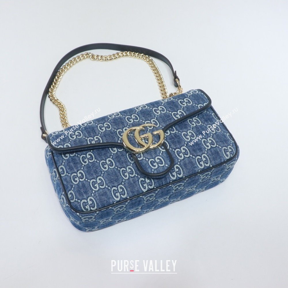 Gucci GG Marmont Denim Small Shoulder Bag 443497 Blue 2024 (DLH-240522050)