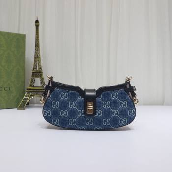 Gucci GG Denim Moon Side Mini Shoulder bag Blue 2024 786015 (DLH-240522051)