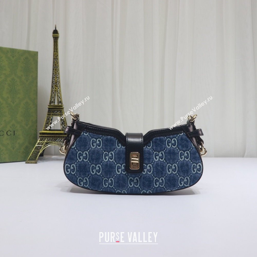 Gucci GG Denim Moon Side Mini Shoulder bag Blue 2024 786015 (DLH-240522051)