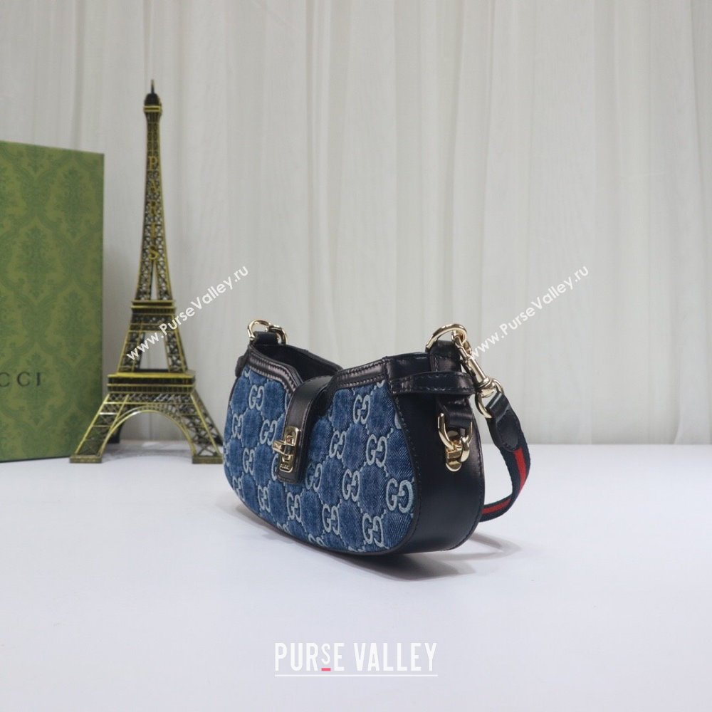 Gucci GG Denim Moon Side Mini Shoulder bag Blue 2024 786015 (DLH-240522051)