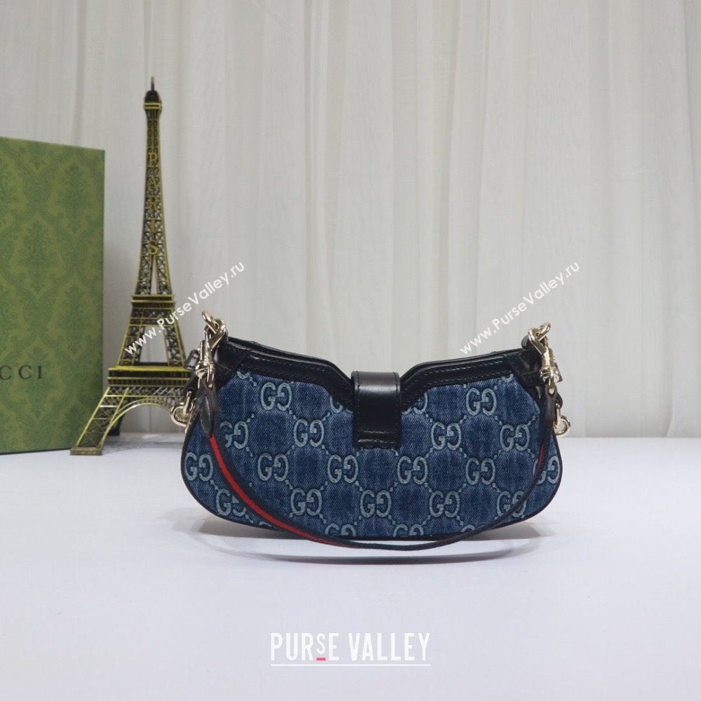 Gucci GG Denim Moon Side Mini Shoulder bag Blue 2024 786015 (DLH-240522051)