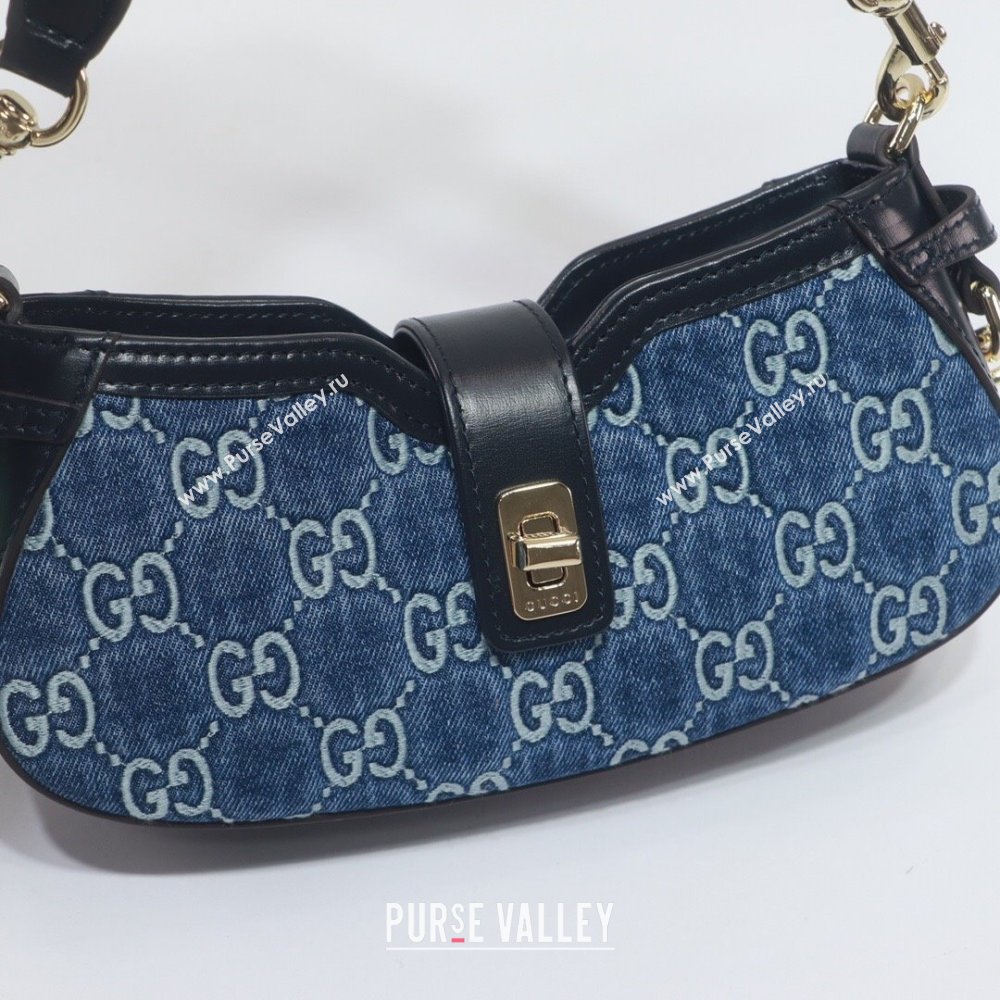 Gucci GG Denim Moon Side Mini Shoulder bag Blue 2024 786015 (DLH-240522051)