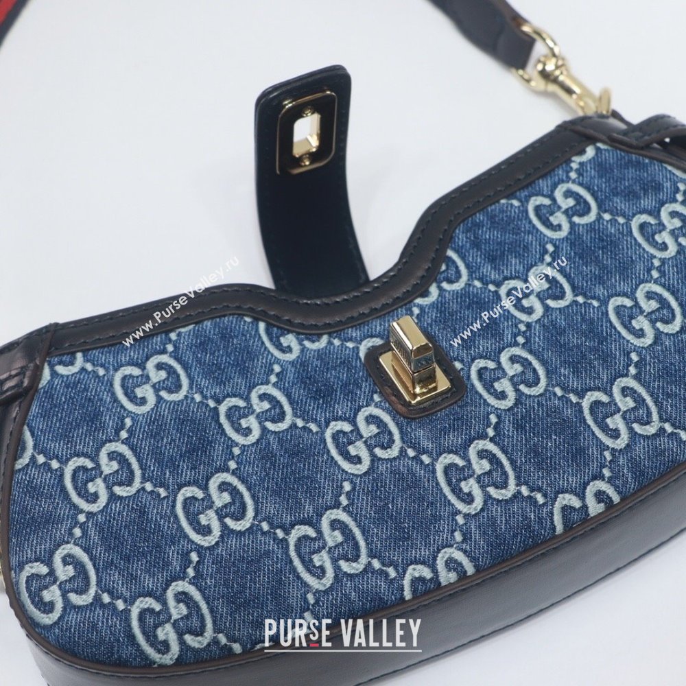 Gucci GG Denim Moon Side Mini Shoulder bag Blue 2024 786015 (DLH-240522051)