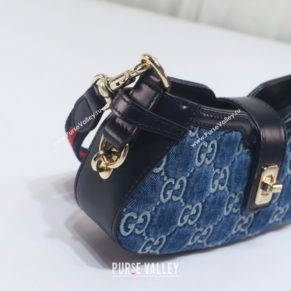 Gucci GG Denim Moon Side Mini Shoulder bag Blue 2024 786015 (DLH-240522051)