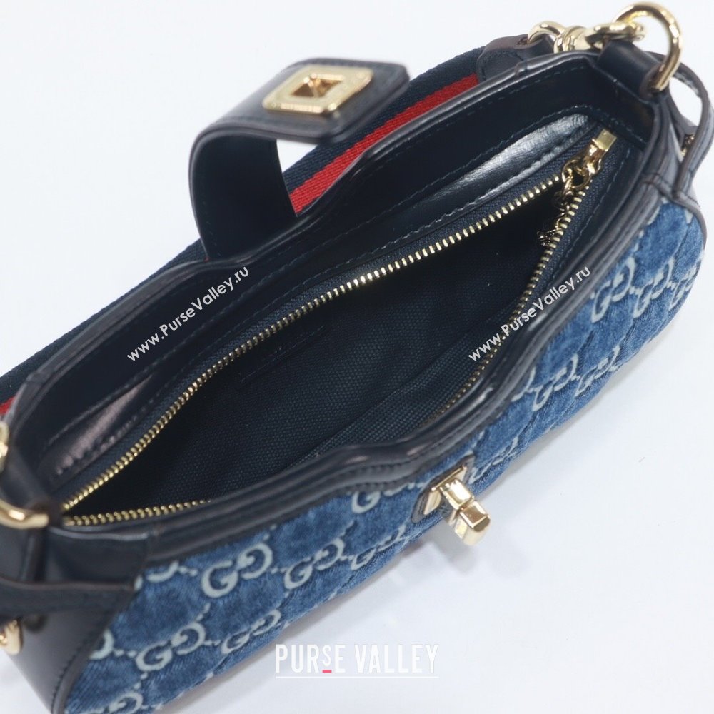 Gucci GG Denim Moon Side Mini Shoulder bag Blue 2024 786015 (DLH-240522051)